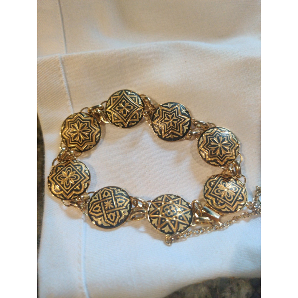 Vintage Turkish Design Brass Bracelet With Safety Chain